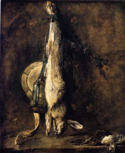 Wild Rabbit with Game Bag Powder Flask Thrush and Lark by Jean-Baptiste-Simeon Chardin - hand-painted oil reproduction