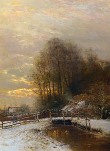 Winter Landscape with Peasant Woman and Child by Louis Apol - hand-painted oil reproduction
