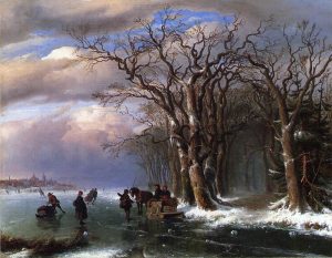 Winter Skating Scene by Louis-Remy Mignot - hand-painted oil reproduction