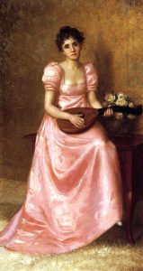 Woman Playing a Mandoliln by De Scott Evans - hand-painted oil reproduction