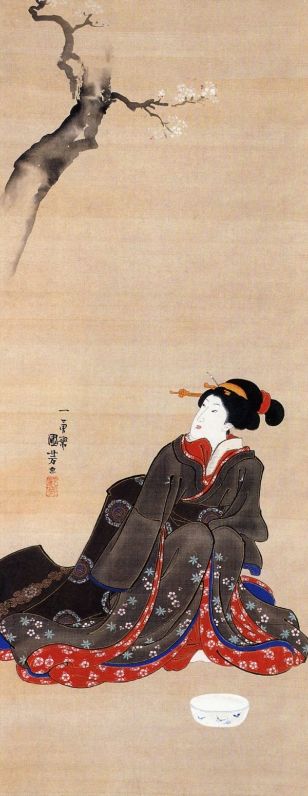 Woman Seated under Cherry Blossoms by Utagawa Kuniyoshi