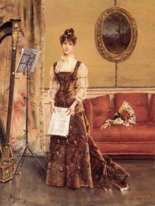 Woman with Harp by Alfred Stevens - hand-painted oil reproduction