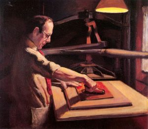 Wood Block Printer by Bernhard Gutmann - hand-painted oil reproduction