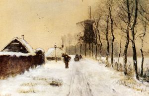 Wood Gatherers On A Country Lane In Winter by Louis Apol - hand-painted oil reproduction