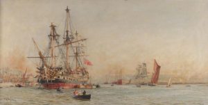 Wooden Warships on the Medway by William Lionel Wyllie - hand-painted oil reproduction