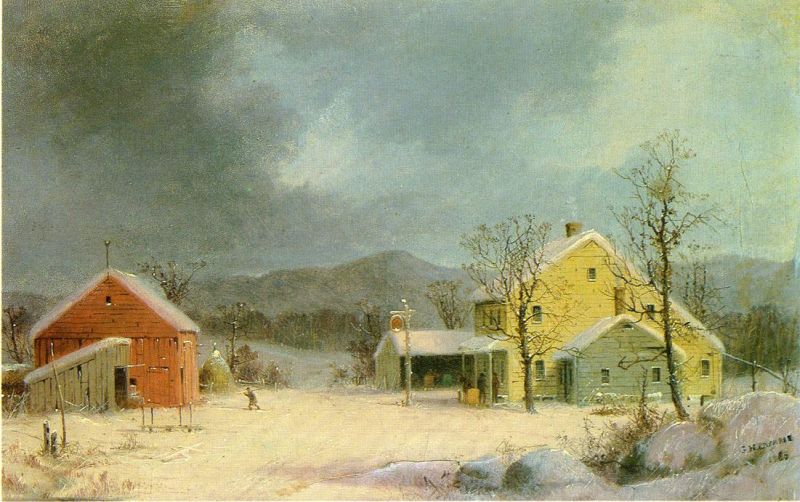 Yellow Farmhouse in Winter by George Henry Durrie - hand-painted oil reproduction