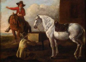 Young Artist Painting a Horse and Rider by Abraham van Calraet - hand-painted oil reproduction