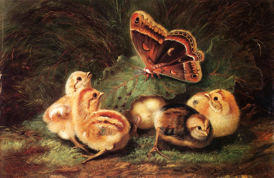 Young Chickens by Arthur Fitzwilliam Tait - hand-painted oil reproduction