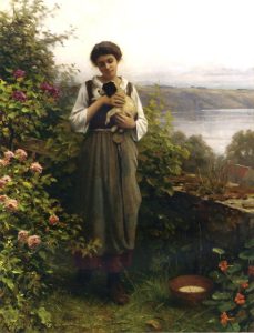 Young Girl Holding a Puppy by Daniel Ridgway Knight - hand-painted oil reproduction