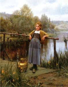 Young Girl by a Stream by Daniel Ridgway Knight - hand-painted oil reproduction