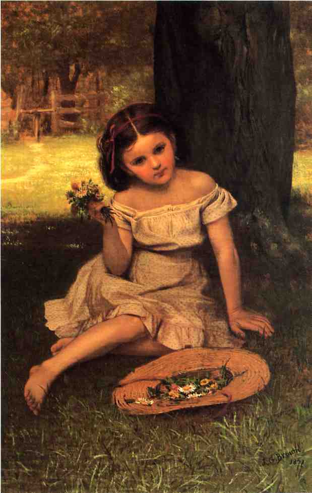 Young Girl with Flowers by John G Brown - hand-painted oil reproduction