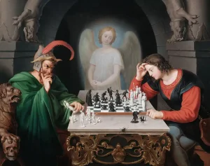 The Chess Players (Morphy’s Game / Satan Playing Chess) by Friedrich August Moritz Retzsch - hand-painted oil reproduction
