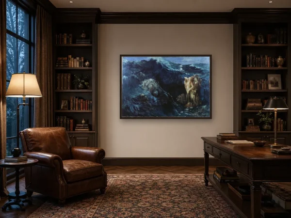 Charybdis and Scylla by Ary Renan, shown framed on a wall