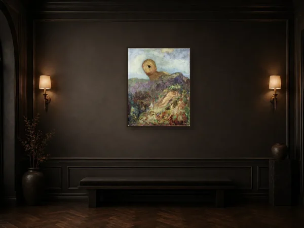The Cyclops by Odilon Redon, shown framed on a wall