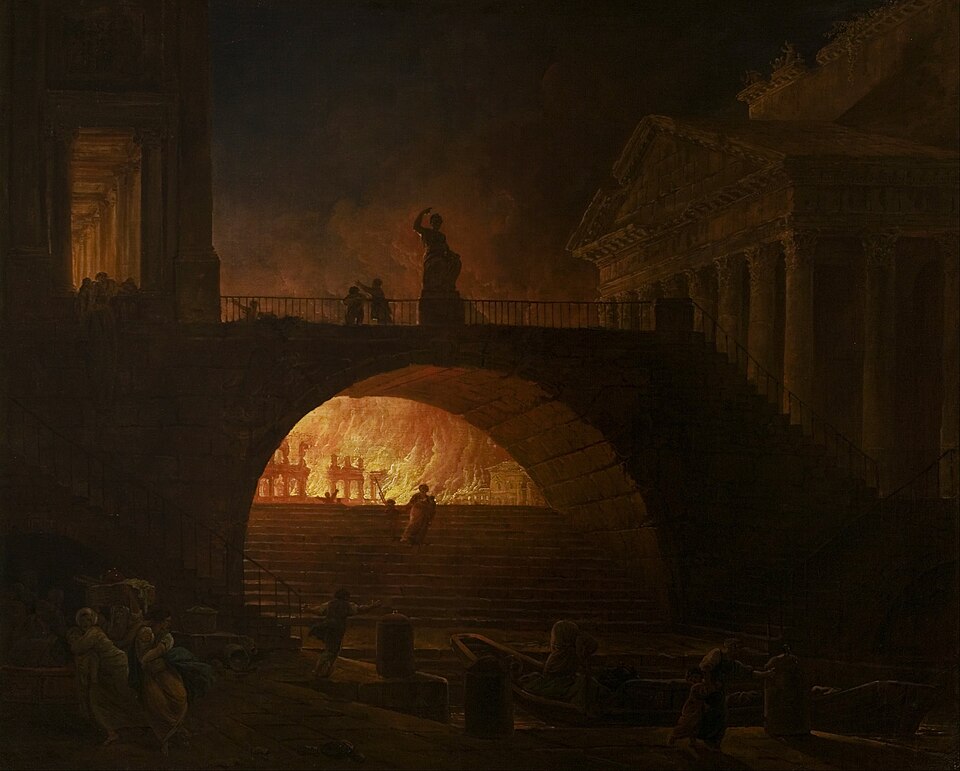 The Fire of Rome by Hubert Robert - hand-painted oil painting reproduction