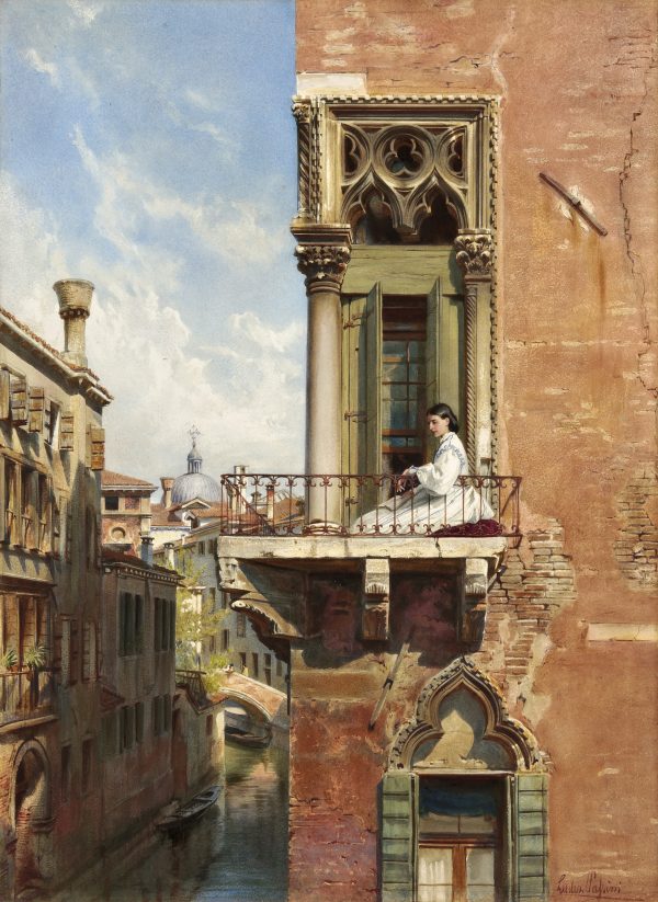 Anna Passini on the Balcony of the Palazzo Priuli in Venice by Ludwig Passini