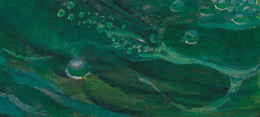 Green bubbles spreading across the dark pool