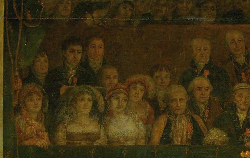 The upper gallery of the tribune, where David painted himself sketching among his family and pupils