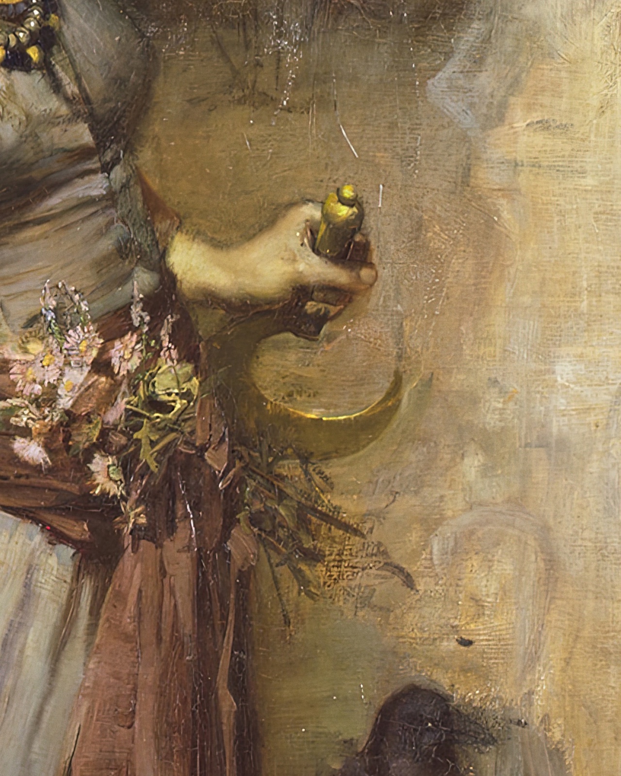 Crescent-shaped blade held by the sorceress in The Magic Circle