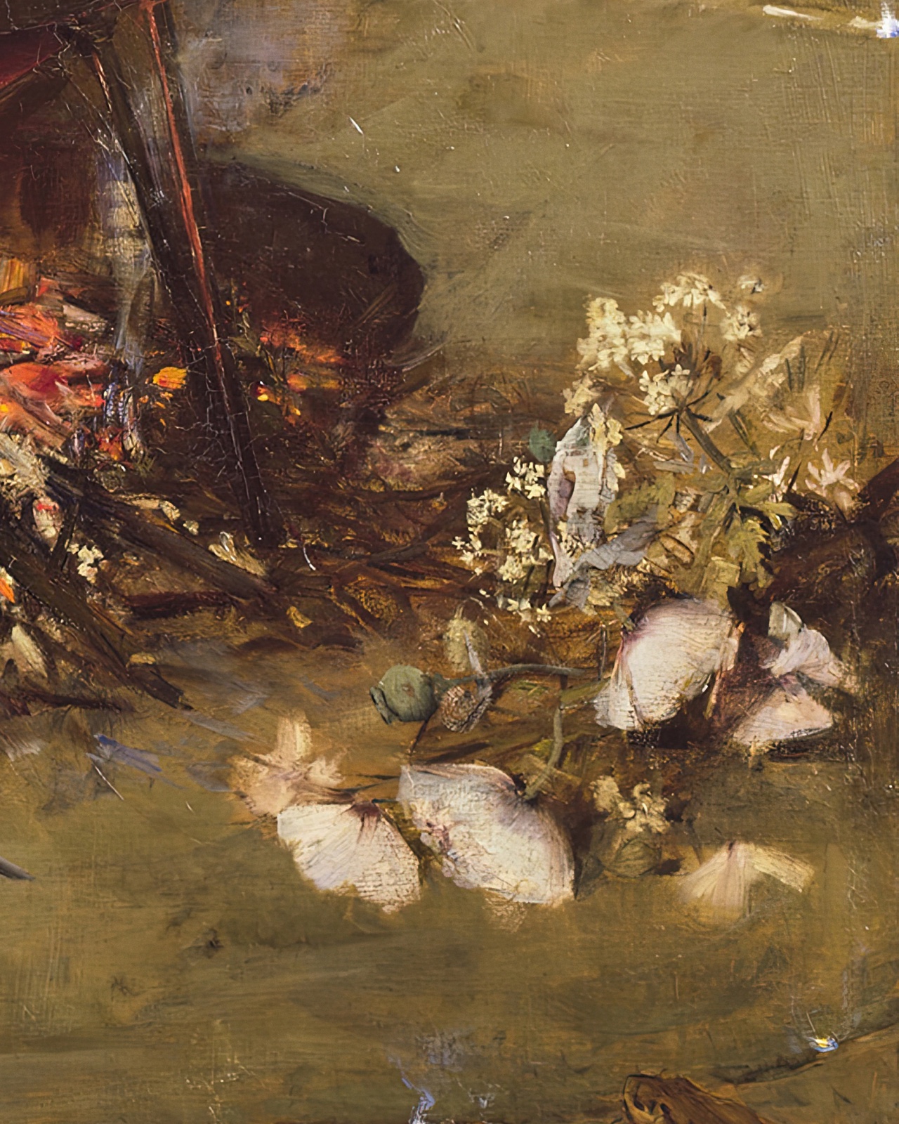 Flowers and herbs beside the fire in The Magic Circle