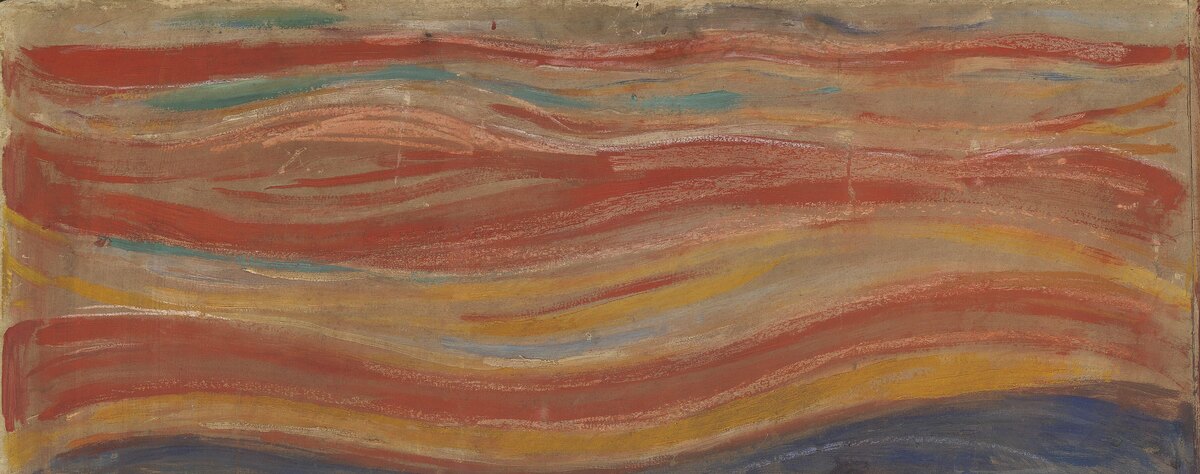 The sky in waving bands of red, orange and yellow