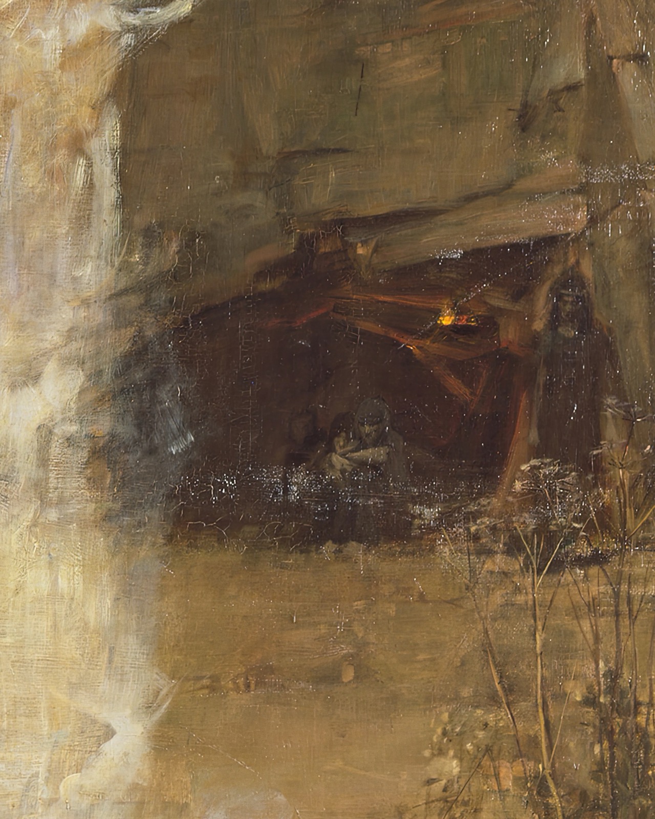 Distant figures near the dark cave opening in the original Tate painting.