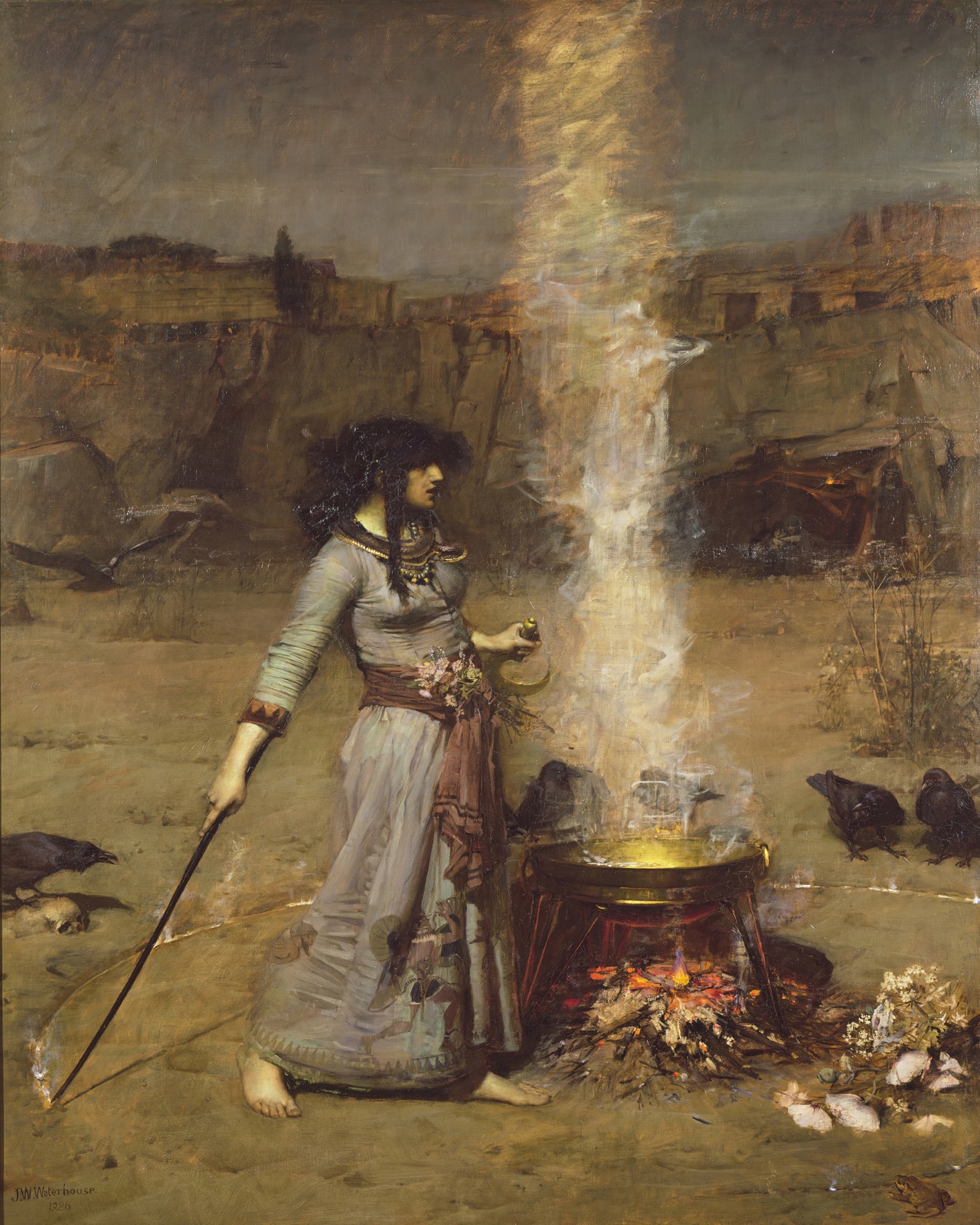 Waterhouse's sorceress touching the magic circle with her wand