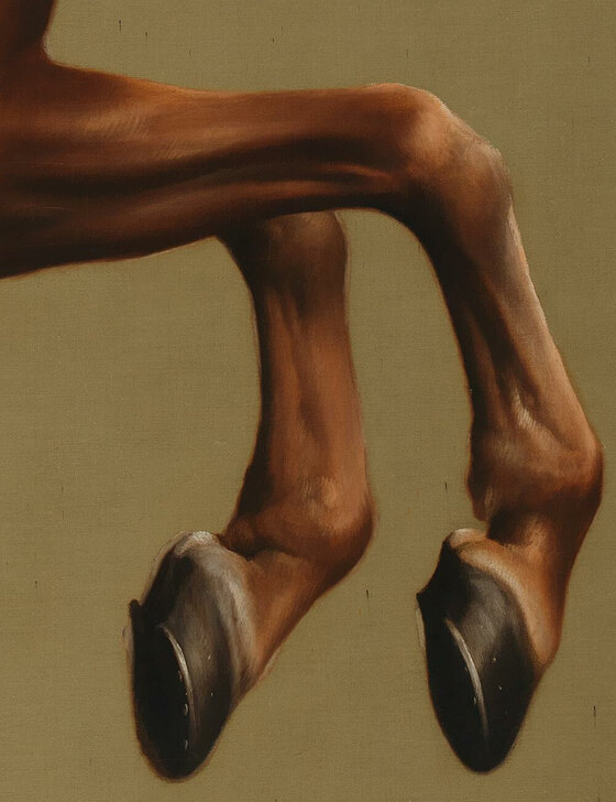 Whistlejacket's raised forelegs, the tendons taut and the hooves curled