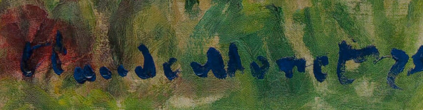 Monet's signature and the date 75 in the bottom right corner of the painting