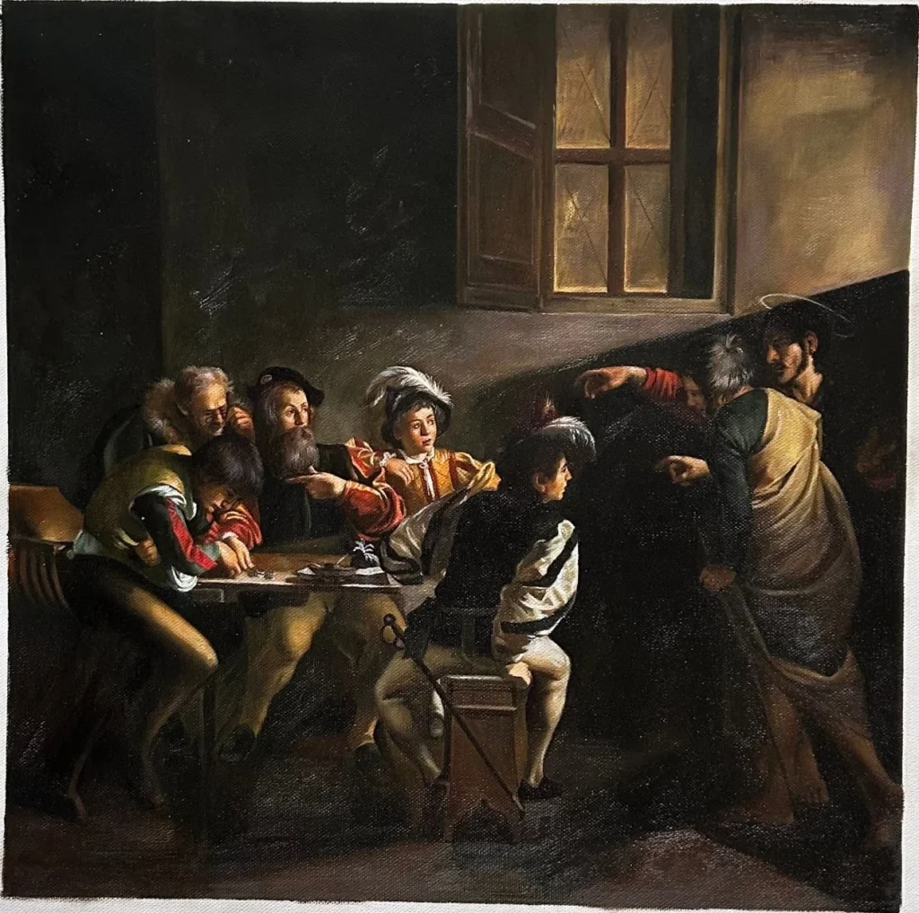 The Calling of Saint Matthew by Caravaggio finished canvas sample