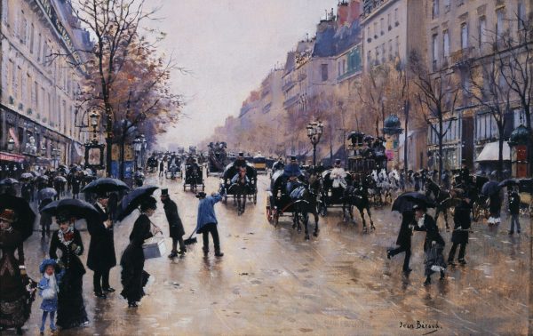 Boulevard Poissonniere in the Rain 1885 by Jean Beraud