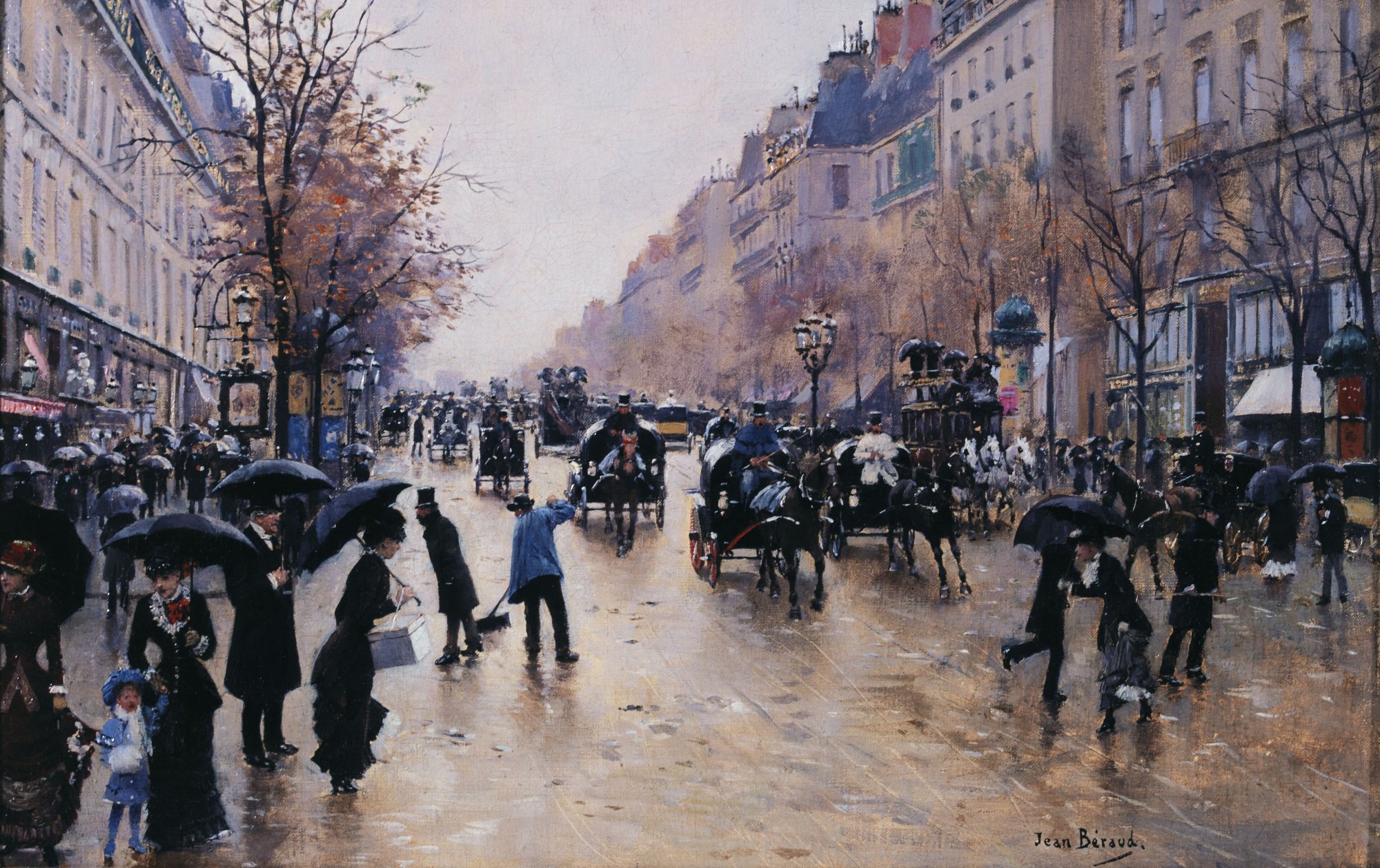 Boulevard Poissonniere in the Rain 1885 by Jean Beraud - hand-painted oil reproduction