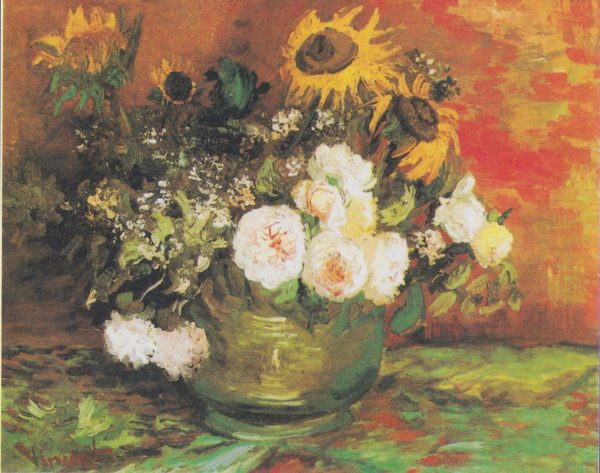 Bowl with Sunflowers Roses and Other Flowers by Vincent Van Gogh