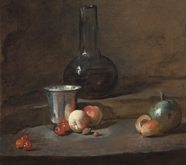 Carafe of Wine Silver Goblet Five Cherries Two Peaches an Aprico by Jean-Baptiste-Simeon Chardin