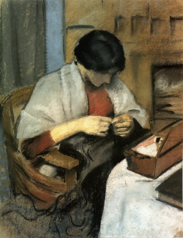 Elisabeth Gerhardt Sewing by August Macke
