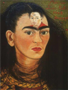 Frida Kahlo, Diego and I, 1949: Frida in tears with her hair around her neck and a small portrait of Diego on her forehead