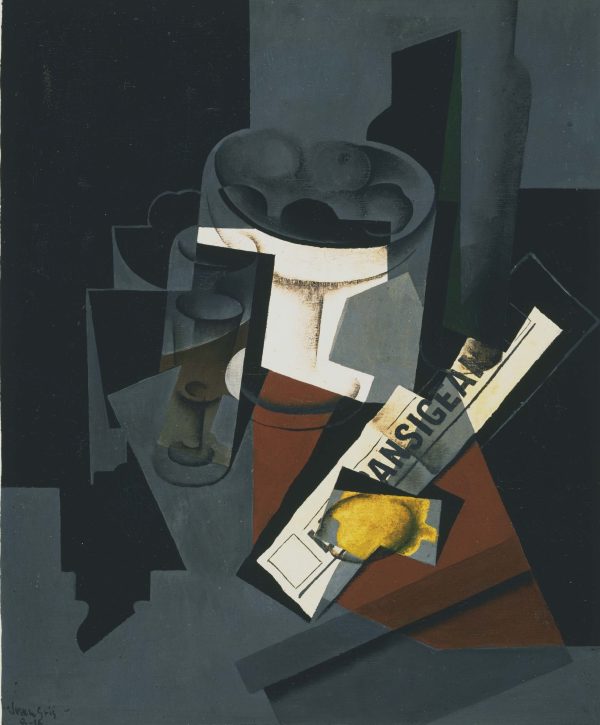 Fruit Dish Glass And Lemon Still Life With Newspaper by Juan Gris