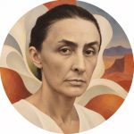 Portrait of Georgia O'Keeffe in her American modernist style