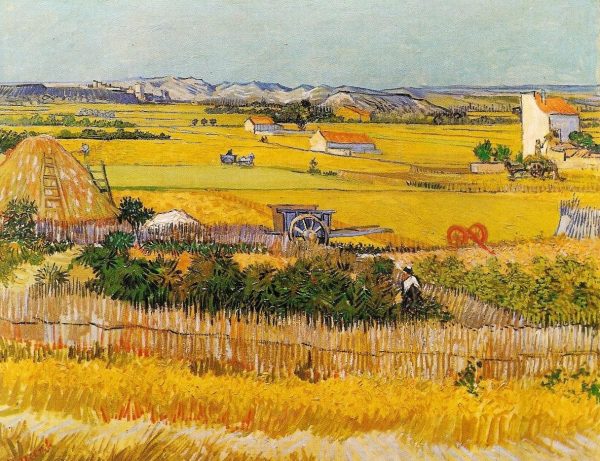 Harvest at La Crau with Montmajour in the Background by Vincent Van Gogh