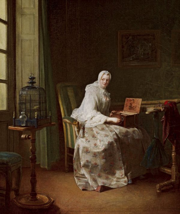 Lady with a Bird Organ 1753 by Jean-Baptiste-Simeon Chardin