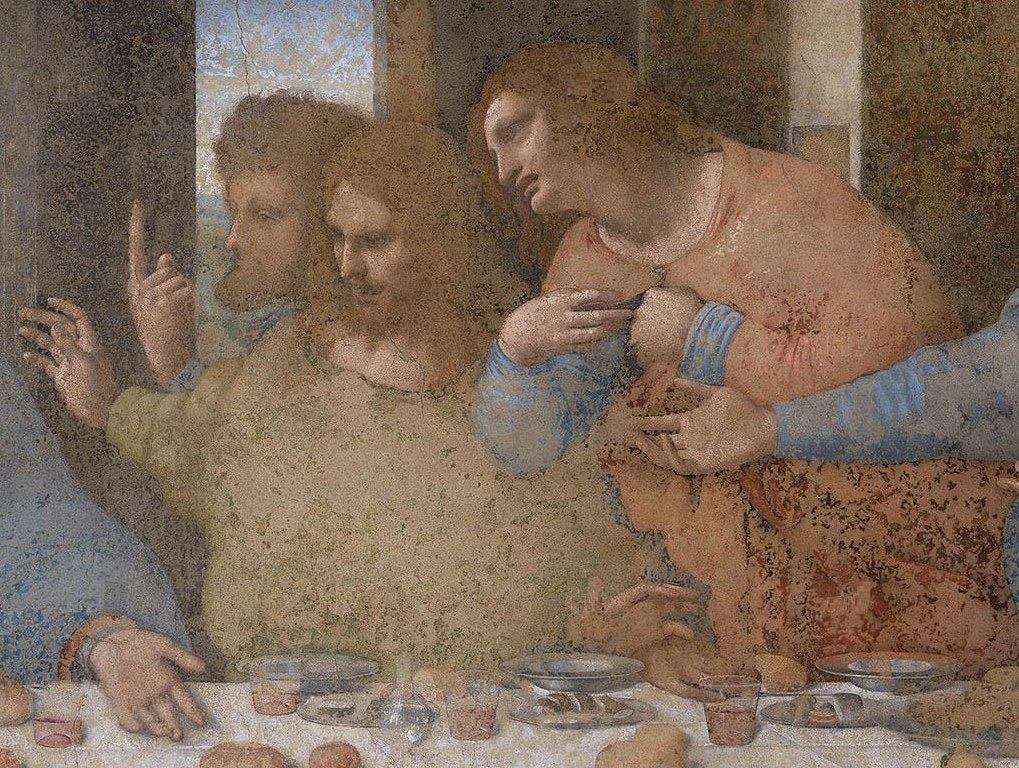 Thomas raising one finger, James the Greater spreading his arms and Philip pressing his hands to his chest