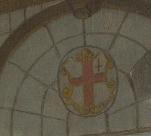 The red cross and sword of the City of London in the window glass