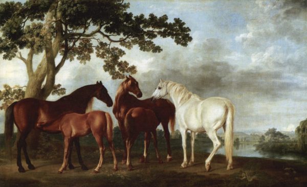 Mares And Foals In A River Landscape by George Stubbs