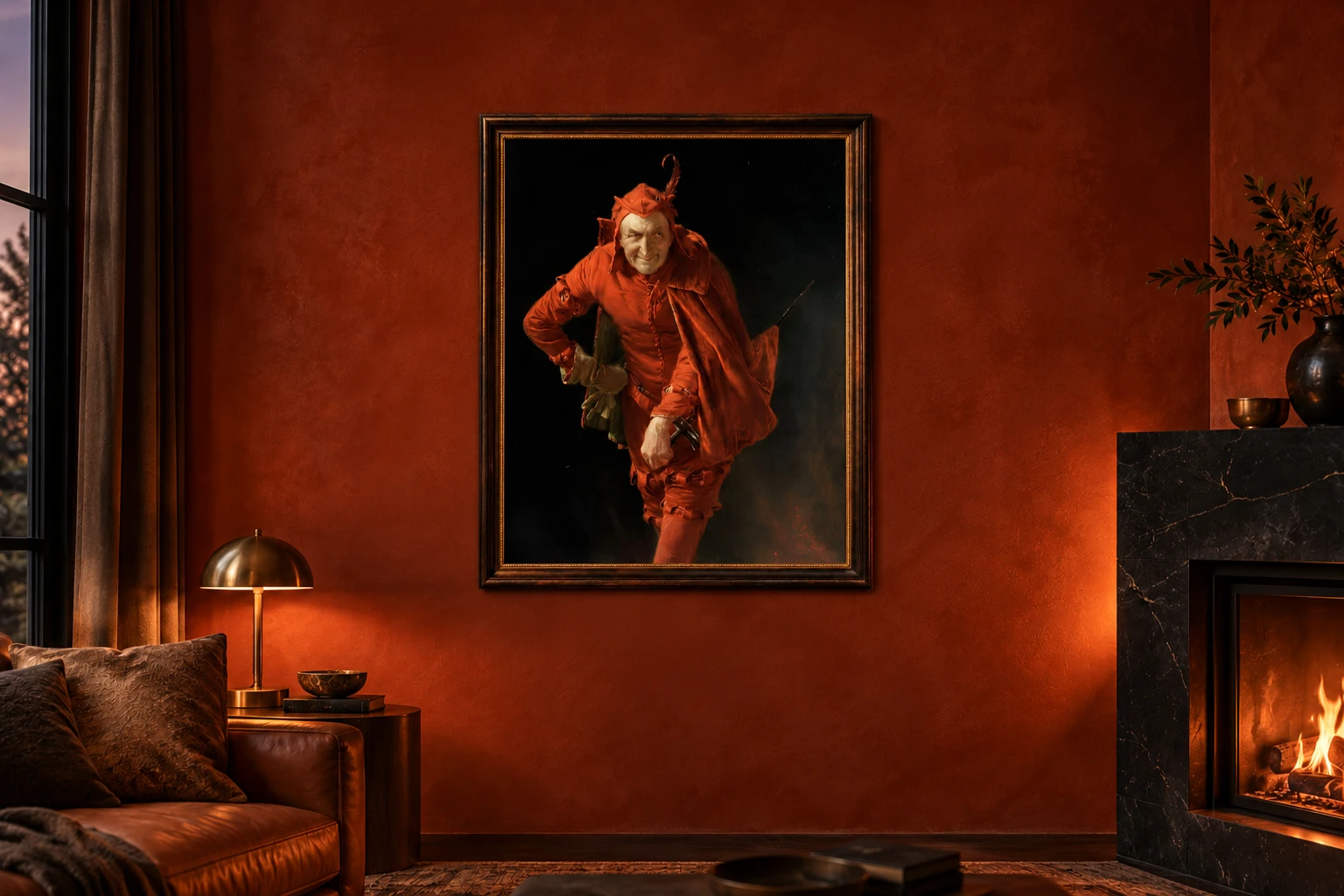Hand-painted oil reproduction of Mephisto by Eduard von Grützner