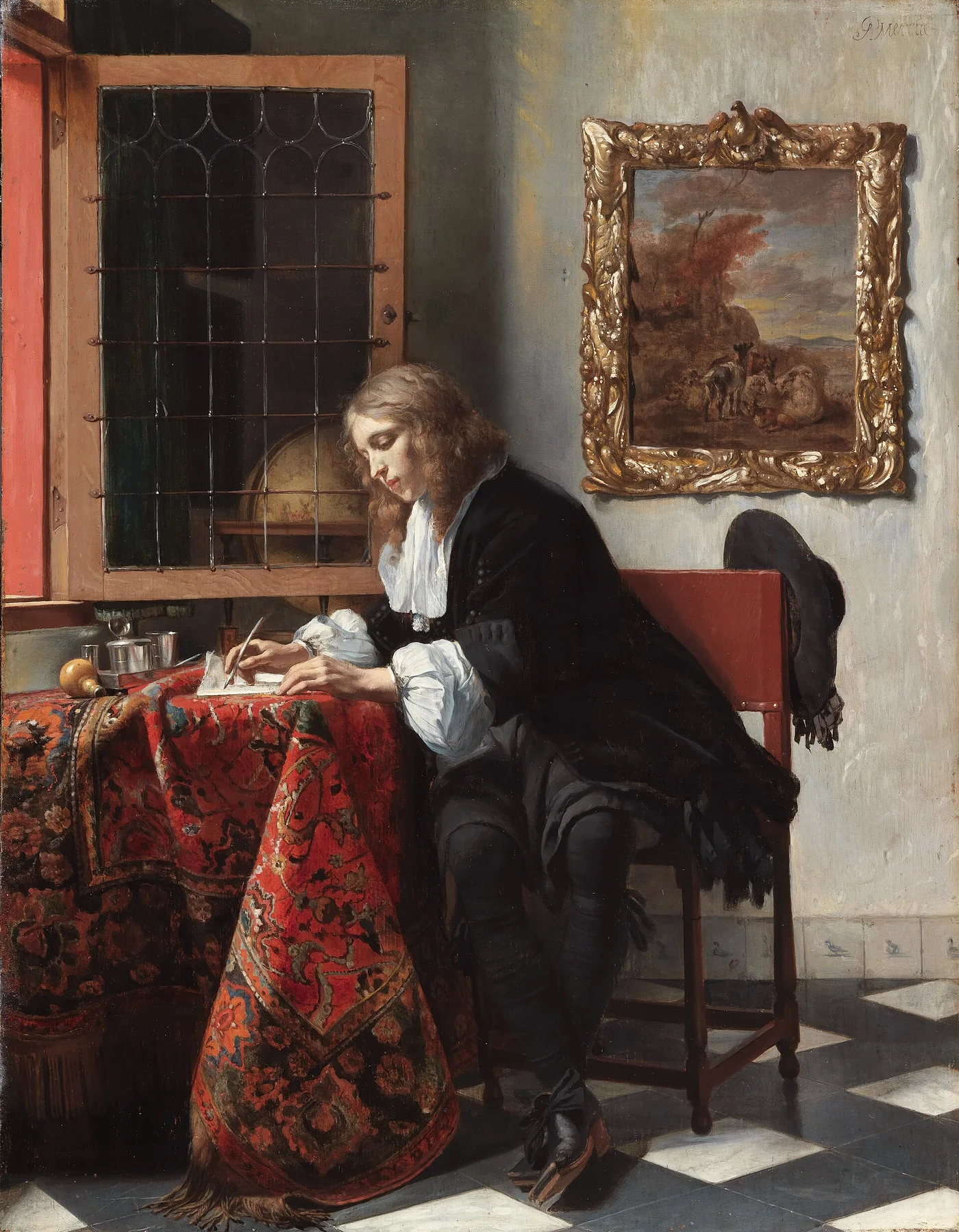 Man Writing a Letter by Gabriel Metsu, about 1664, hand-painted oil painting reproduction