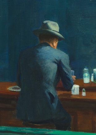 The customer seen from behind in Edward Hopper’s Nighthawks