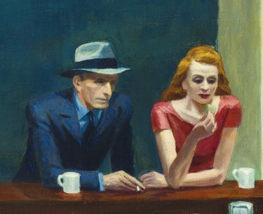 The two customers at the counter in Edward Hopper’s Nighthawks