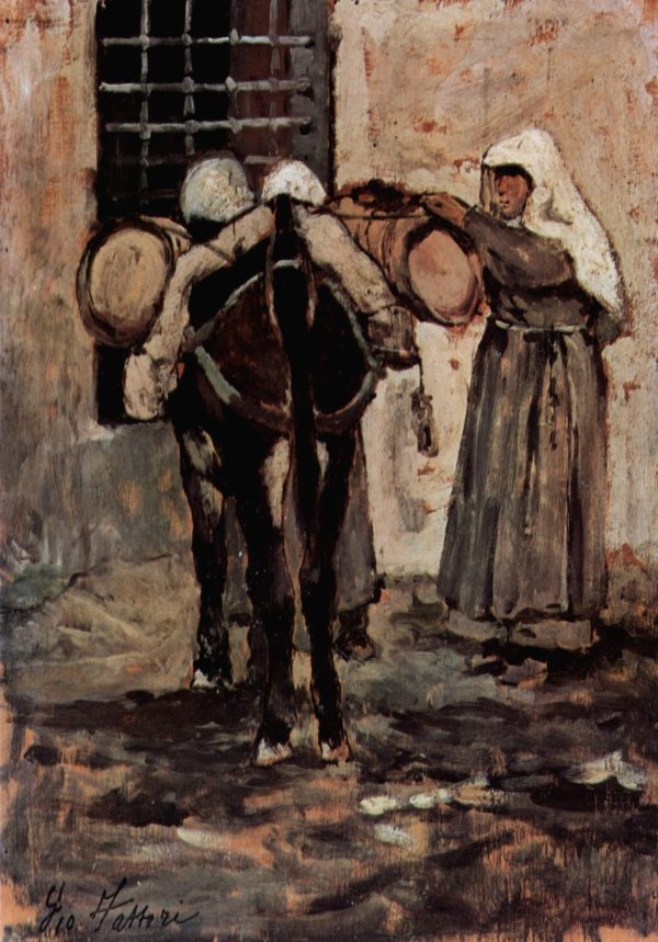Nun With Donkey by Giovanni Fattori