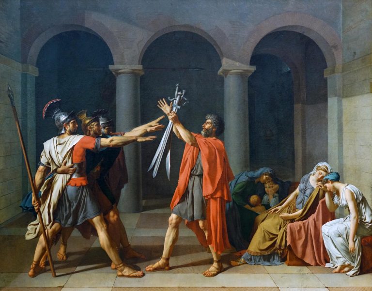 Hand-painted oil reproduction of Oath of the Horatii by Jacques-Louis David