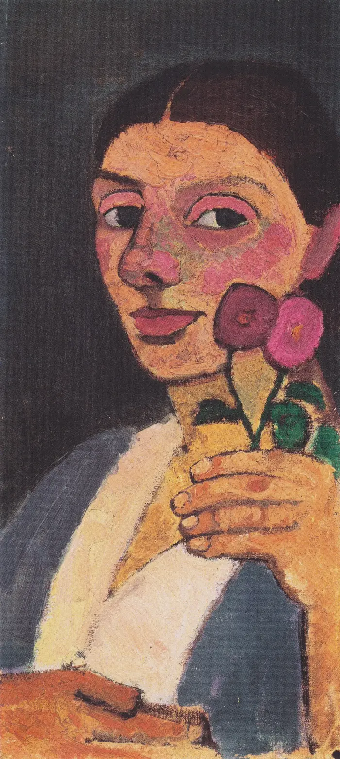 Paula Modersohn-Becker, Self-Portrait with Two Flowers in Her Raised Left Hand, 1907